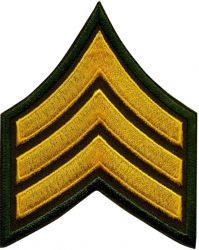 "SGT" SERGEANT MEDIUM GOLD on OLIVE DRAB CHEVRONS - SOLD in PAIRS